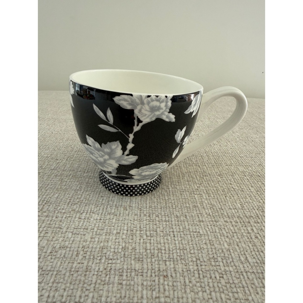 Portobello By Inspire Tea Coffee‎ Cup Black White Floral Polka Dots Bone China